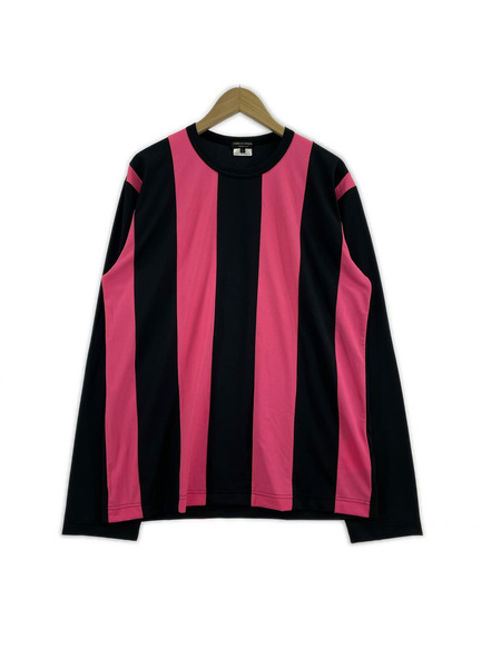 COMME des GARCONS  HOMME PLUS LSストライプTEE L ブラック ピンク