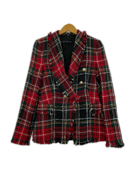 ZARA テーラードジャケット・ブレザー ツイード 赤