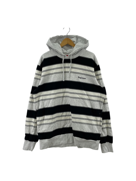 Supreme Striped Hooded Crewneck(XL)白黒