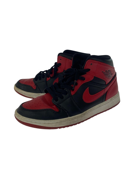 NIKE AIR JORDAN1 MID BRED ハイカットスニーカー 赤白黒 26.5cm