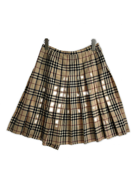 BURBERRY BLUE LABEL ミニスカート ウールチェック柄巻キプリーツスカート
