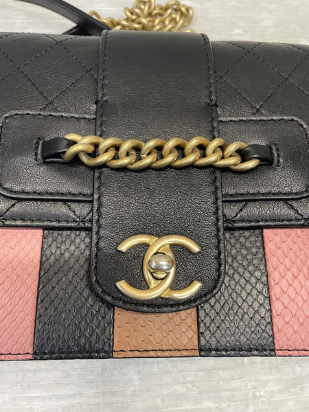 CHANEL レザー×パイソン フラップショルダーバッグ マルチ