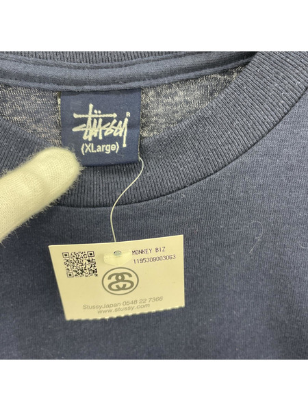 STUSSY　紺タグ　MONKEY BIZ Tシャツ　ネイビー　XL