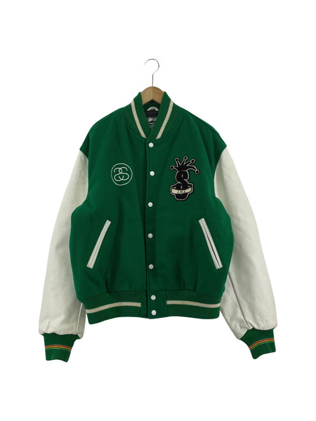 STUSSY 2008 I.S.T Varsity Jacket　グリーン　XL 袖ヨゴレアリ