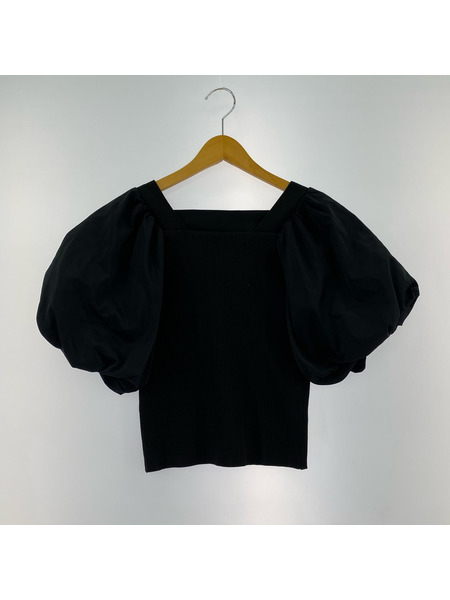 半袖Tシャツ・カットソー SYSORUS パフスリーブ切替ニットソー BLK