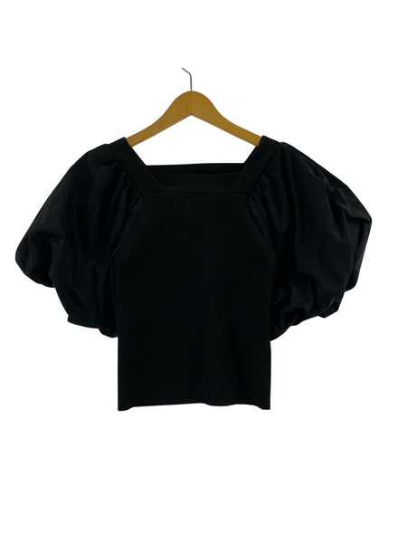 半袖Tシャツ・カットソー SYSORUS パフスリーブ切替ニットソー BLK