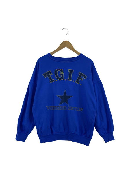 90s- L/S T.G.I.Fスウェット 青 USA製 (M)