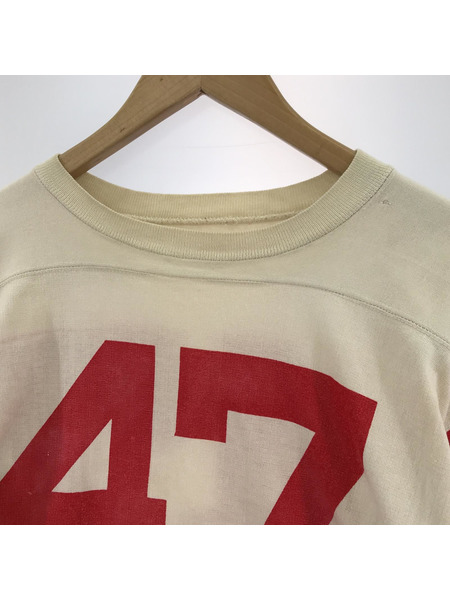 40s-50s頃 Champion ランタグ フットボールTシャツ (L) #47 ホワイト×レッド