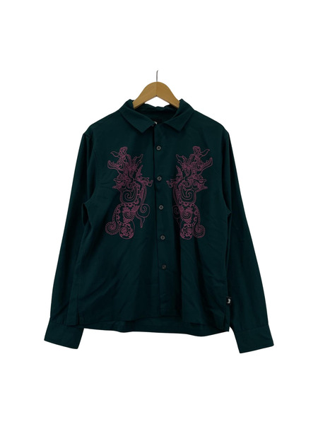 STUSSY/Emb Dragon LS Shirt/GRN/S