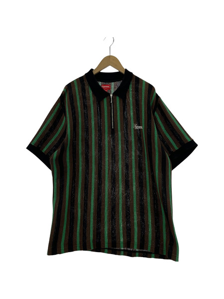 Supreme 22SS Open Knit Stripe Zip Polo XL ブラウン×グリーン