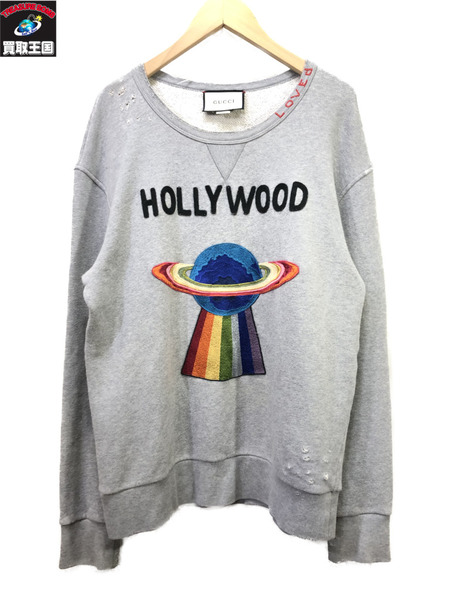 Hollywood ダメージ加工 クルーネックスウェット (M) グレー 475373