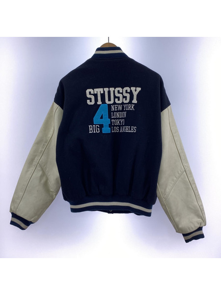 STUSSY 90s 紺タグ BIG4 袖レザースタジャン (M)