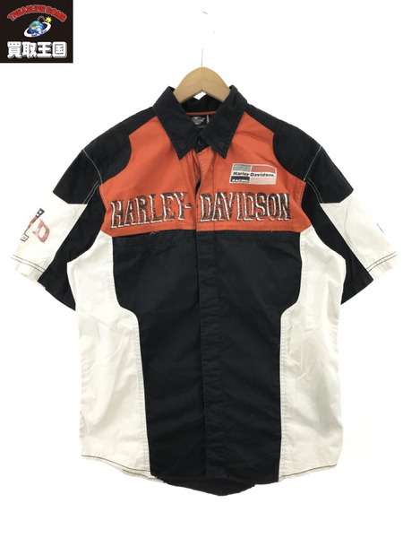 Harley-Davidson 半袖シャツ 白黒オレンジ M