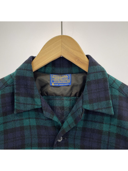 60s pendleton open collar wool check shirt 緑