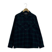 60s pendleton open collar wool check shirt 緑