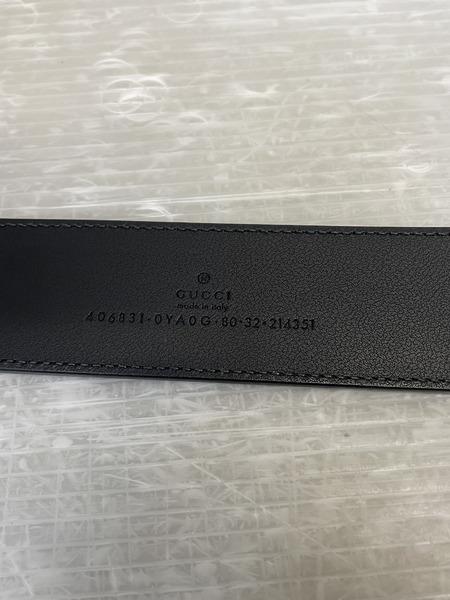GUCCI GGマーモント シャイニーバックル ワイドレザーベルト ブラック