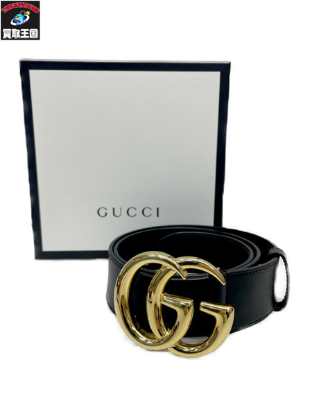 GUCCI GGマーモント シャイニーバックル ワイドレザーベルト ブラック