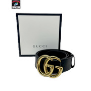 GUCCI GGマーモント シャイニーバックル ワイドレザーベルト ブラック