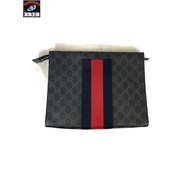 GUCCI グッチ ウェブストライプ GGスプリームキャンバス クラッチバッグ セカンドバッグ ブラック 黒 シルバー金具 475316