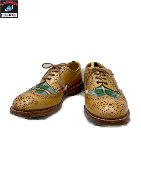 Tricker's ウィングチップチェックレザーシューズ ブラウン