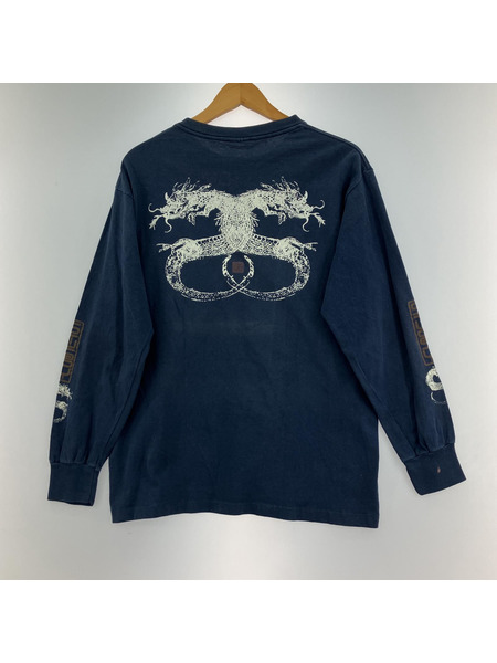 90s頃 OLD STUSSY USA製 ドラゴン ロングスリーブTシャツ(M) ネイビー