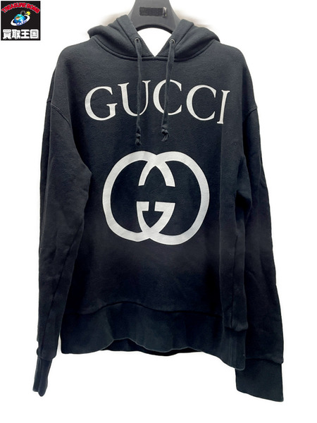 GUCCI インターロッキングGG柄 POパーカー S ブラック