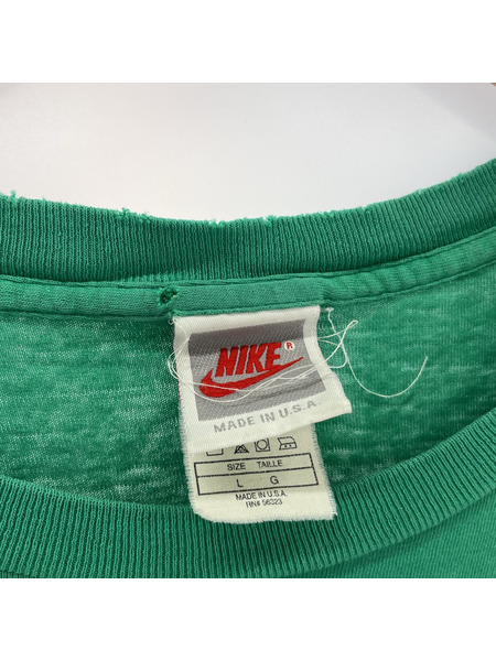 90s初期 NIKE USA製/銀タグ SWOOSH ロゴTシャツ(L) グリーン[値下]
