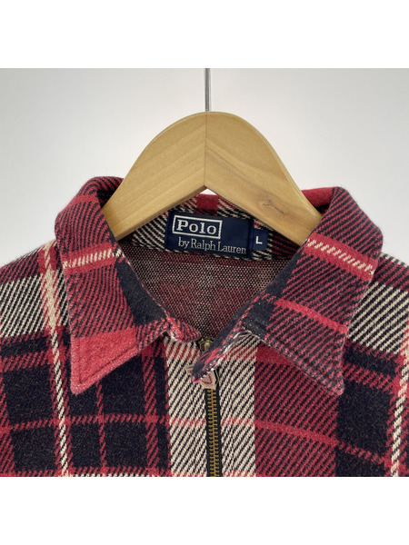 POLO RALPH LAUREN 長袖シャツ チェック柄 ハーフジップ 赤 L