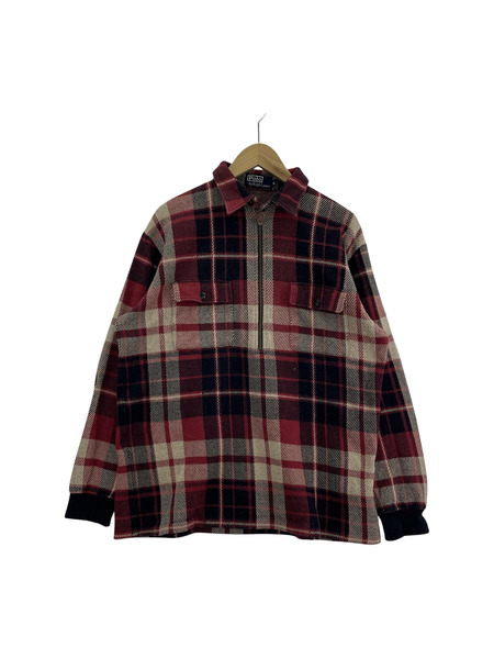POLO RALPH LAUREN 長袖シャツ チェック柄 ハーフジップ 赤 L