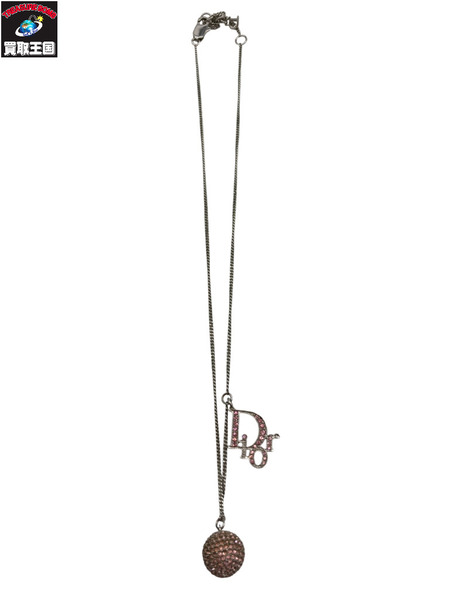 Dior ディオール ボール ピンク ロゴラインストーンネックレス