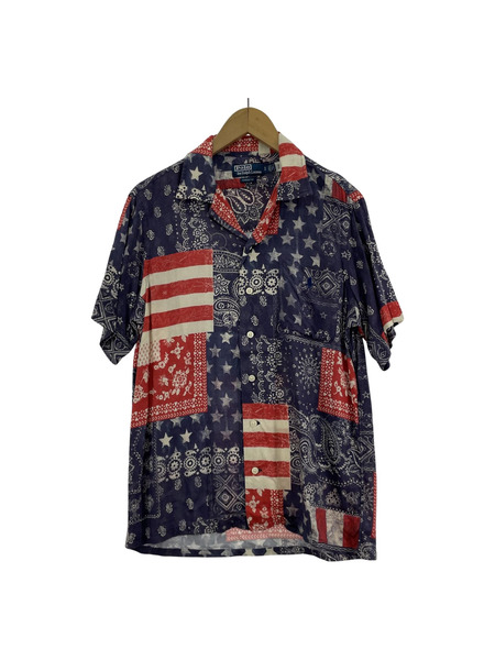 POLO RALPH LAUREN S/S FLAG CAMP SHIRT 紺 (S)