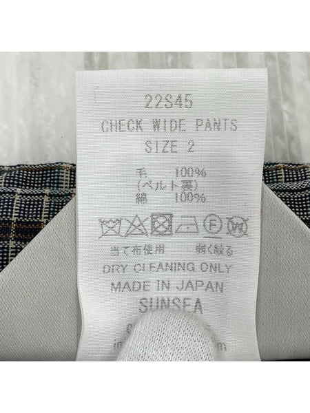 SUNSEA CHECK WIDE PANTS チェックワイドパンツ 2 グレー[値下]
