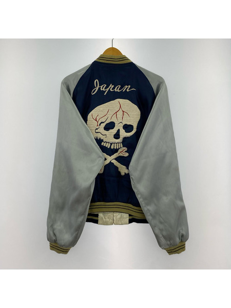 東洋エンタープライズ ブルゾン・ジャンパー スーベニア サテン スカル 髑髏 龍 青白 (XL)