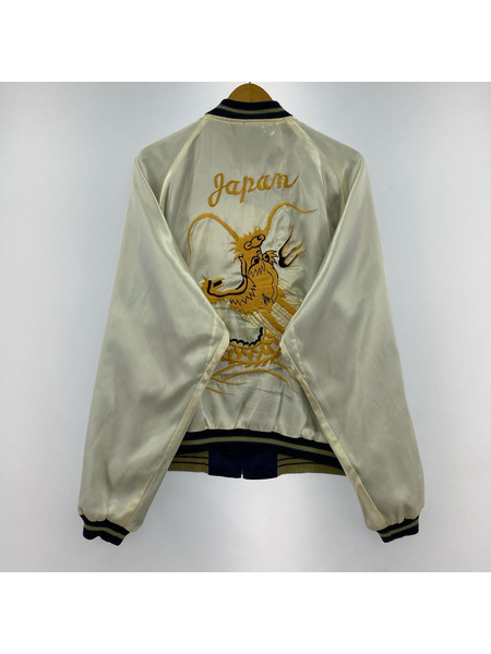 東洋エンタープライズ ブルゾン・ジャンパー スーベニア サテン スカル 髑髏 龍 青白 (XL)