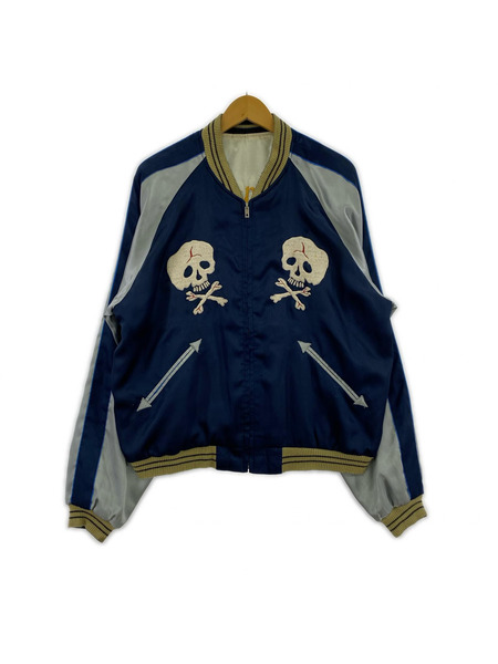 東洋エンタープライズ ブルゾン・ジャンパー スーベニア サテン スカル 髑髏 龍 青白 (XL)