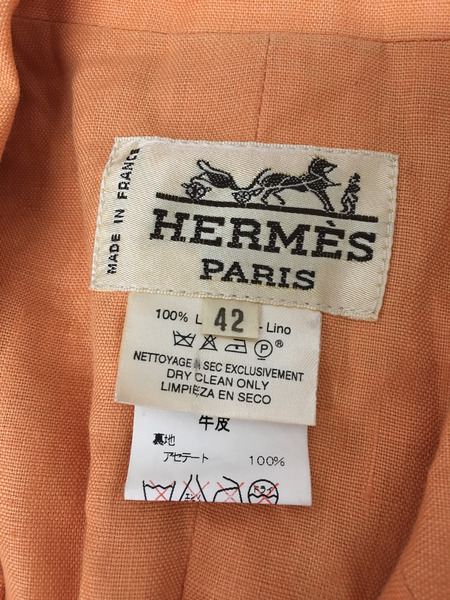 VINTAGE HERMES/80s/サイドビッグポケット/リネンテーラードジャケット