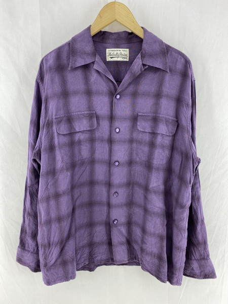WACKO MARIA オンブレチェック オープンカラーシャツ M 紫[値下]｜商品