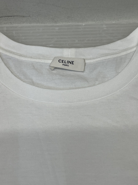 CELINE Logo Rhinestone Cotton Loose Tee M 白