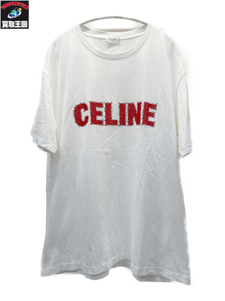 CELINE Logo Rhinestone Cotton Loose Tee M 白
