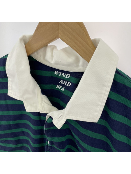 WIND AND SEA BORDER RUGBY SHIRT Navy/Green[値下]