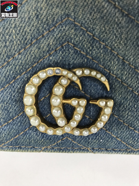 GUCCI コンパクトウォレット GGマーモント コンパクトウォレット デニム インディゴ