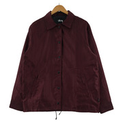 STUSSY ジャケット ストライプ ロゴ コーチジャケット (S) ボルドー