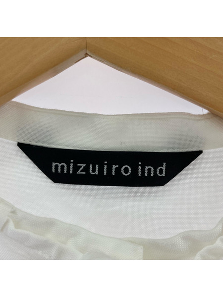 mizuiroind 長袖シャツ WHT/ネックリボンコットンシャツ/WHT