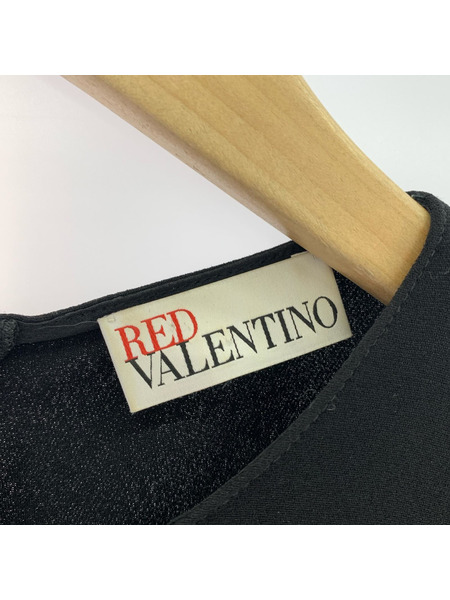 RED VALENTINO 半袖ワンピース プリーツレースワンピース/黒
