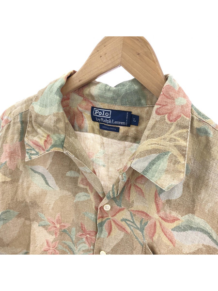 POLO RALPH LAUREN リネン アロハシャツ 花柄 カーキ L[値下]