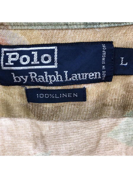 POLO RALPH LAUREN リネン アロハシャツ 花柄 カーキ L[値下]