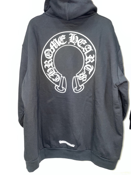 CHROME HEARTS SWTSHRT PLVR 袖フローラルクロス バックホースシュープルオーバーパーカー XL 黒