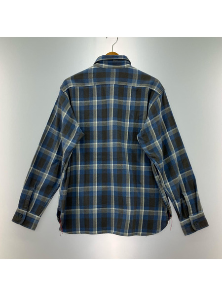 SUGAR CANE 長袖シャツ TWILL CHECK WORK SHIRT 青 (M)