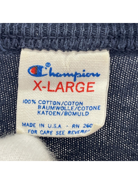 Champion 80s USA製 ヒビ割レプリント カレッジTシャツ (XL) ネイビー