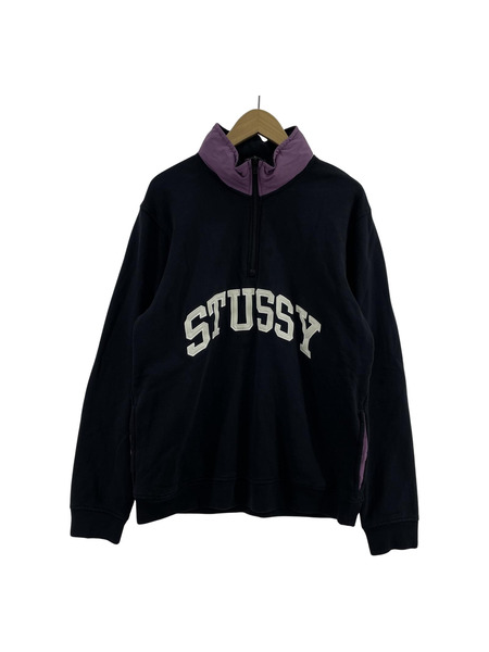 STUSSY アーチロゴ ハーフジップ スウェット 黒 XL